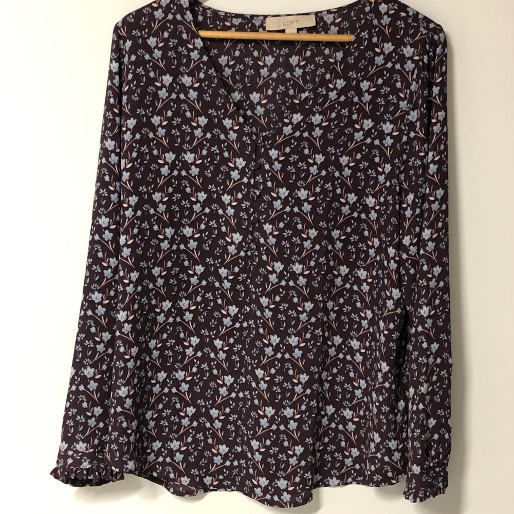 Loft Purple blue floral Top Women L - Picture 5 of 9